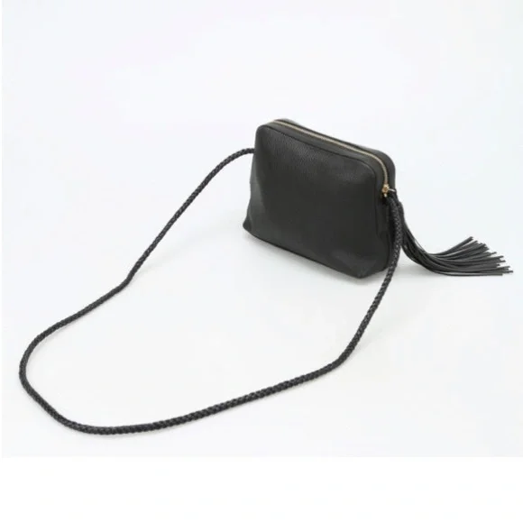 Tory Burch Black Leather Pebbled Crossbody Tassel Bag Purse - Picture 9 of 9